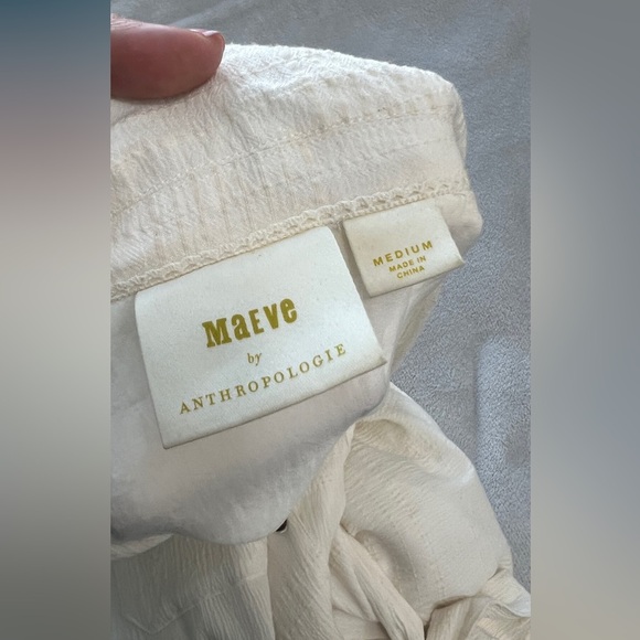 Anthropologie | Maeve Aria Textured Cream White Cotton Button Shirtdress size M - Picture 9 of 10